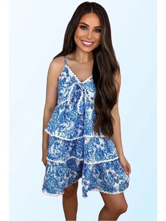 Simply Southern Dresses & Skirts - Simply Southern Blue & White Floral Tiered Mini Dress